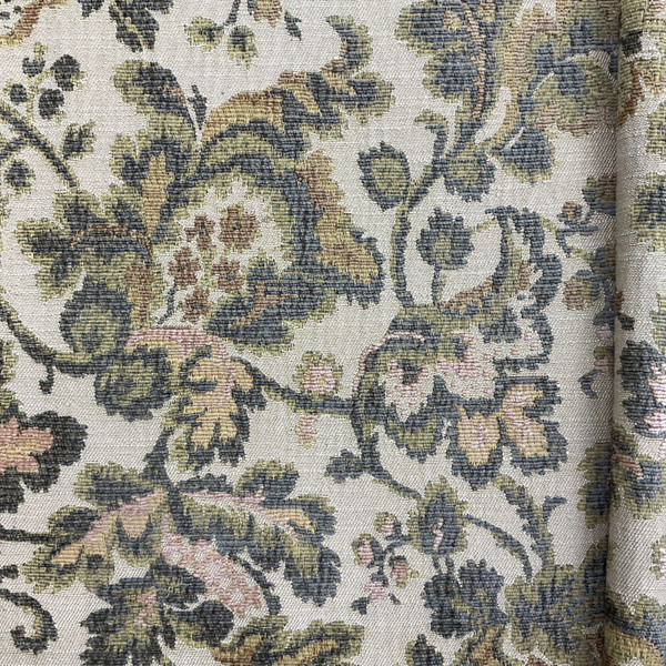 Leafy Floral in Tan / Green / Beige | Chenille | Upholstery Fabric | 54" Wide | By the Yard