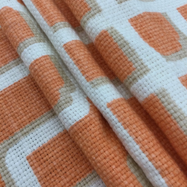 Lattice in Orange and Ivory| Home Decor / Drapery Fabric | 54" Wide | By the Yard