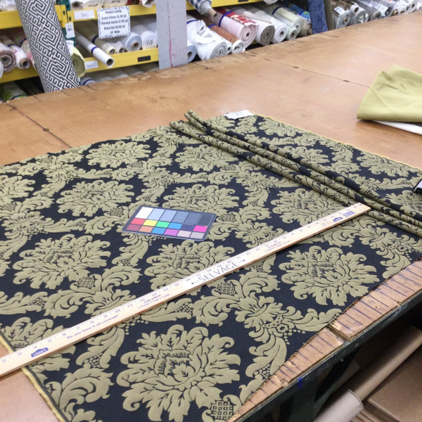 Lotus Damask in Black and Beige | Upholstery / Drapery Fabric | 54" Wide | By the Yard