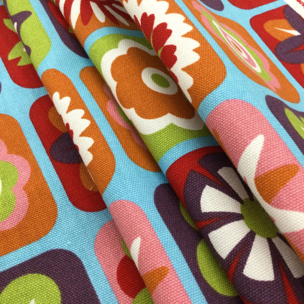 Retro Floral in Blue / Green / Red / Orange / Pink | Home Decor / Drapery Fabric | 54" Wide | By the Yard
