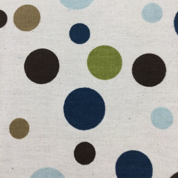 "Spirodots" Premier Prints | Dots in Olive | Teal | Brown| Tan | Natural Background | Screen print Home Decor Fabric | By The Yard | 54 " Wide