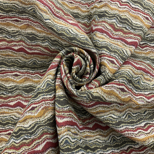 Wavy Stripe in Brown, Red and Gold and Tan | Heavyweight Upholstery Fabric | By The Yard | 54 Inch Wide