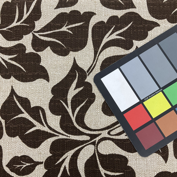 Chocolate Brown Leaf Print on Natural Basketweave Upholstery Fabric | Magnolia Home Fashions | Slipcovers | Drapery | By The Yard 54 inch Wide