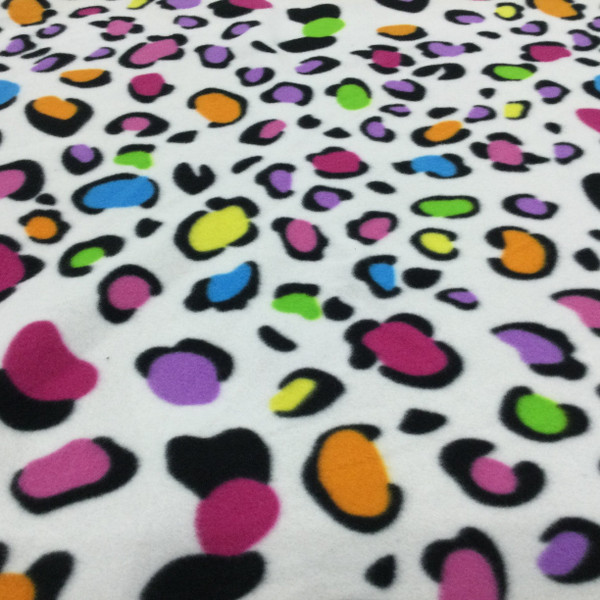 Large Animal Print  Novelty Polar Fleece | Multicolor Spots on White | By The Yard | 60 inch Wide Fabric