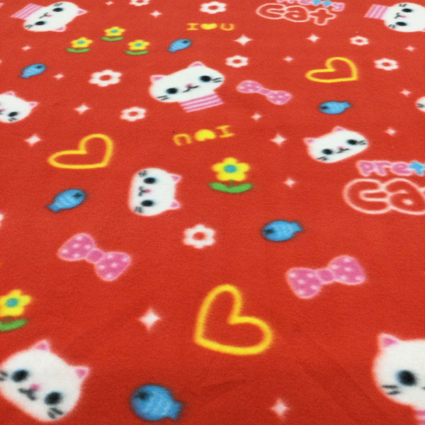 Pretty Cat on Red Novelty Polar Fleece  Fabric | 100% Polyester | By The Yard | 60 inch wide