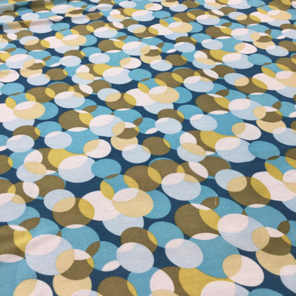 Retro Circles in Olive Green and Teal Sheer Mesh Knit Fabric | Clothing and Apparel | 60 Inch Wide | By The Yard
