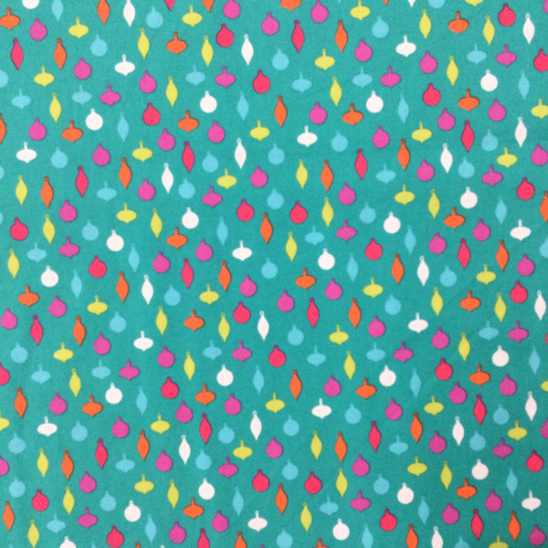 Multi Colored Ornaments on Teal | Holiday | Quilting Fabric | 100% Cotton  | 44 wide | By the Yard | 3029