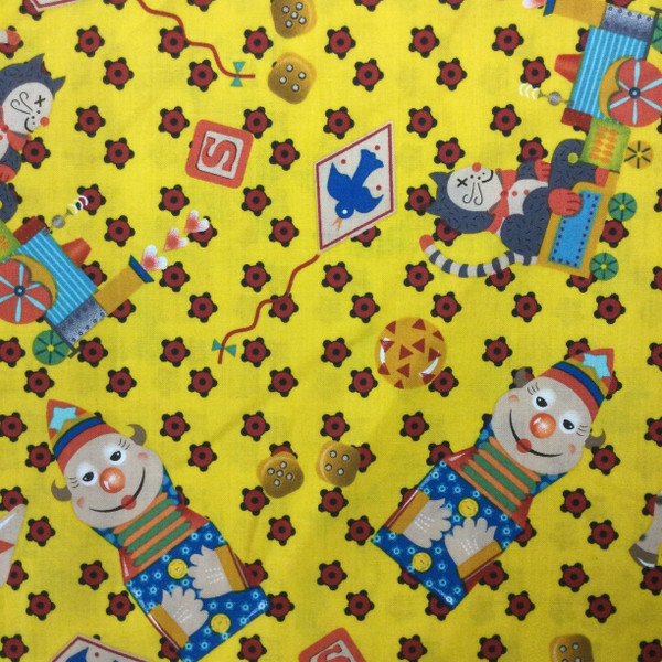 Antique Toyland in Golden Yellow /Jack in The Box | Free Spirit |Quilting Fabric | 100% Cotton  | 44 wide | By the Yard | 3082
