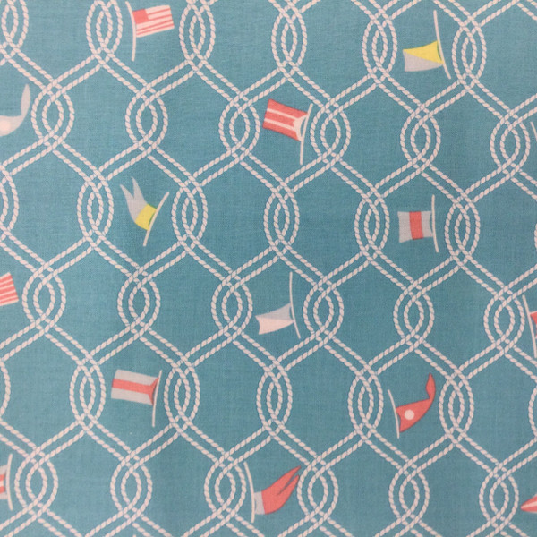 Nautical Rope in Blue / White / Coral | Seafarer by Anna Griffin | Quilting Fabric | 100% Cotton | 44 wide | By the Yard