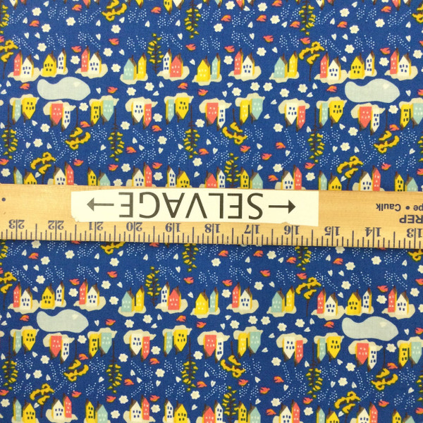 Tiny Houses in Blue / Yellow / White | Caravan by Blend | Quilting Fabric | 100% Cotton | 44 wide | By the Yard