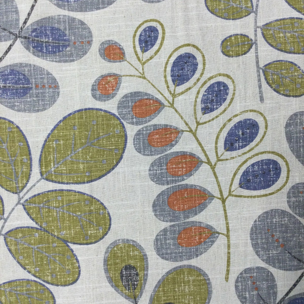 Julita in Metallic | Modern Leaves in Blue / Grey / Orange / Green | Home Decor Fabric | Linen Blend | 54" Wide | By the Yard