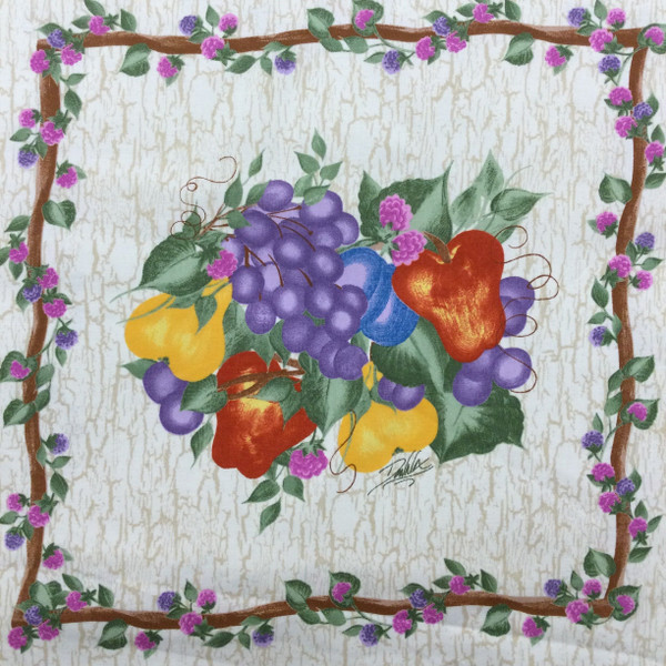 Daisy Kingdom "Donna's Fruit" Pillow Panel 18x44 | Beige / Purple / Blue / Yellow | Quilting Fabric | 100% Cotton | 44 wide | By the Panel