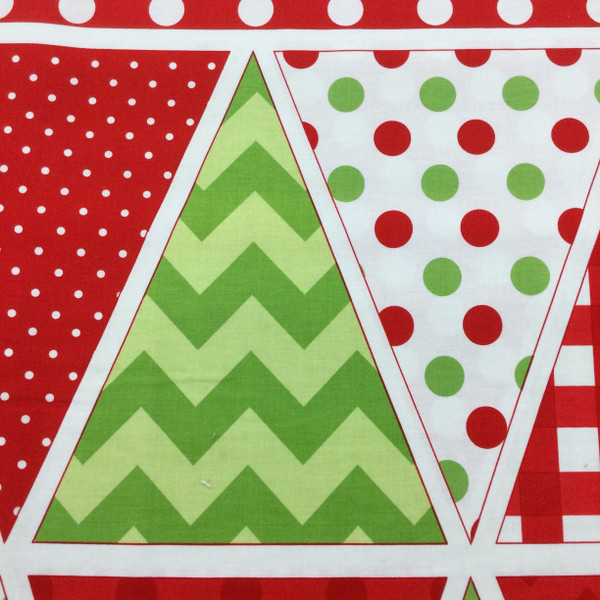 Red and Green Dots and Checks Pennant Flag Panel | Holiday Banners by RBD Designs | 24x44 inch | 100 % Cotton  | Quilting Panel