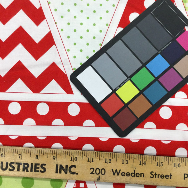 Red and Green Dots and Checks Pennant Flag Panel | Holiday Banners by RBD Designs | 24x44 inch | 100 % Cotton  | Quilting Panel