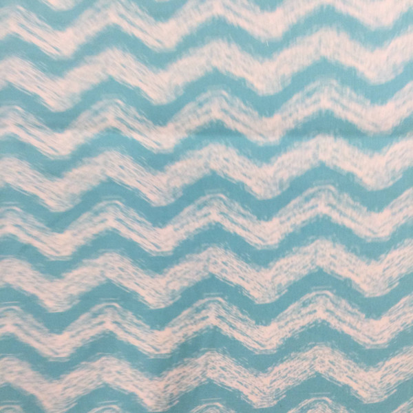 Turquoise and White Chevron Wave Print | Quilting Fabric | 100% Cotton | 44 wide | By the Yard 3474