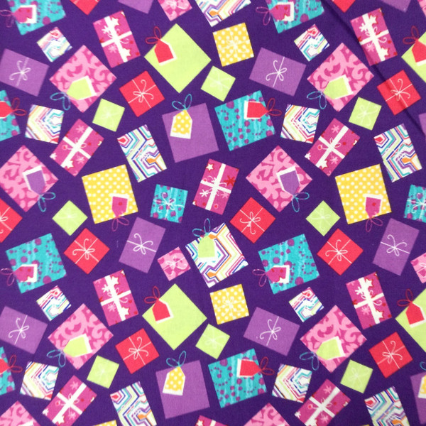 Purple Birthday Present Print |  Pink | Teal | Yellow | Mint | Quilting Fabric | 100% Cotton | 44 wide | By the Yard 3482