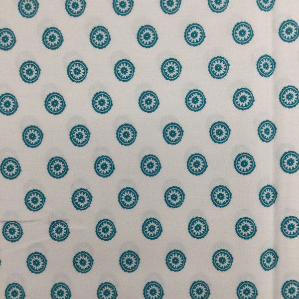 Teal Tiny Medallion  Print on White  | Quilting Fabric | 100% Cotton | 44 wide | By the Yard 3596