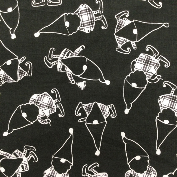 Plaid Gnomes | Black and White | Quilting Fabric | 100% Cotton | 44 wide | By the Yard