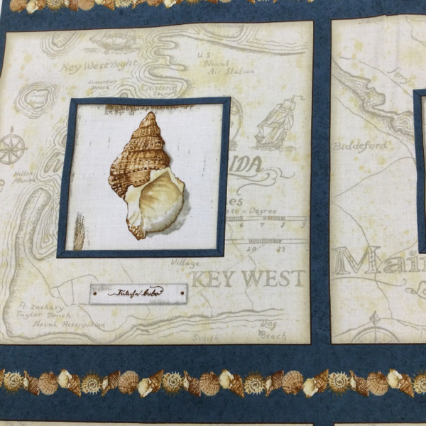 Seashell Block Panel | 22x44 | Quilting Treasures |  | 100 % Cotton | Quilt Panel | Sold By The Panel
