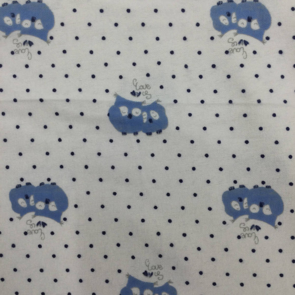 Owls with Dots in Blue and White | Juvenile Flannel Fabric | 44 Wide | 100% Cotton | By The Yard