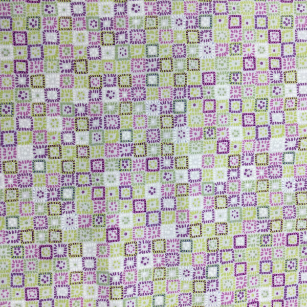 Dotted Squares in Purple and Green | Kashmir Kaleidoscope by P&B Textiles | Quilting Fabric | 100% Cotton | 44 wide | By the Yard 3929