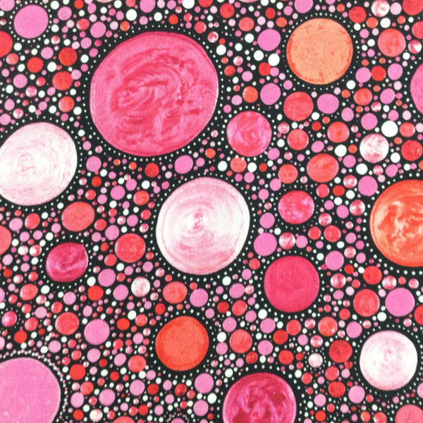 Painterly Dots in Pink and Black | Mindful Mandalas by P&B Textiles | Quilting Fabric | 100% Cotton | 44 wide | By the Yard 3942