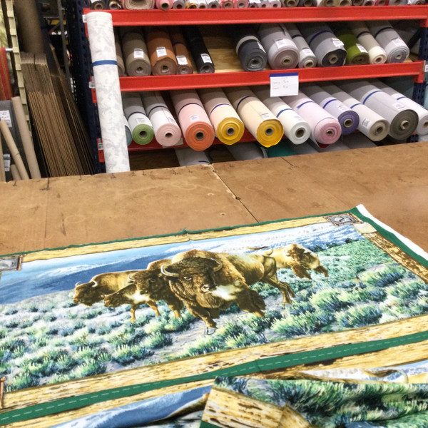 Mountain Buffalo Wall Hanging Panel | Cynthie Fisher | 24 Inch Panel | Quilting Fabric | 100% Cotton | 44 wide | By the Yard 5295