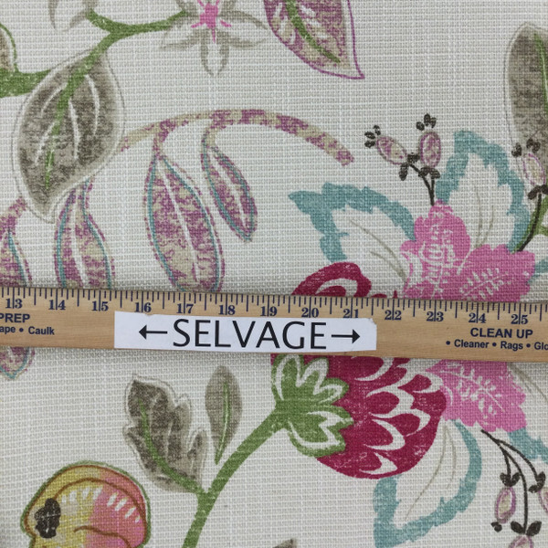 Rivendell in Fuchsia | Printed Upholstery / Drapery Fabric | Floral in Off White / Yellow / Pink / Green | 54 wide | By The Yard