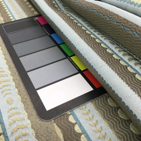 Divine Stripe in Mist | Upholstery & Heavy Curtain Fabric | Decorative Stripes in Blue / Taupe / Beige | 54 wide | By The Yard