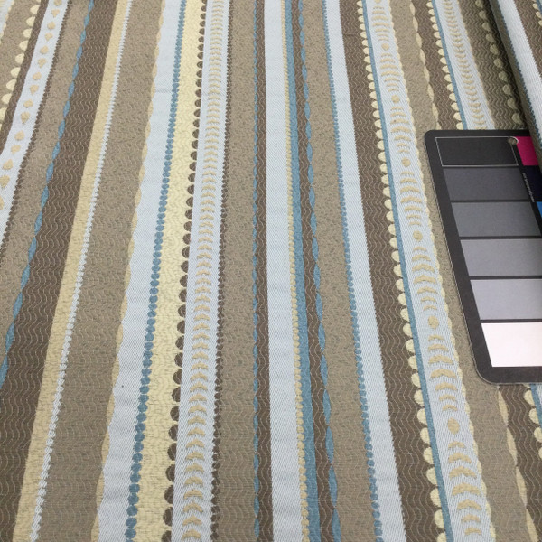 Divine Stripe in Mist | Upholstery & Heavy Curtain Fabric | Decorative Stripes in Blue / Taupe / Beige | 54 wide | By The Yard