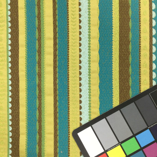Divine Stripe in Ultramarine | Upholstery & Heavy Curtain Fabric | Decorative Stripes in Turquoise / Green / Brown | 54 wide | By The Yard