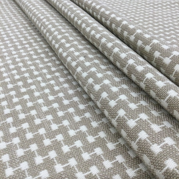 Milan in Putty | Upholstery & Heavy Curtain Fabric | Grid Design in Taupe and Off White | 54 wide | By The Yard