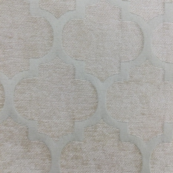 Pastis in Taupe | Chenille Upholstery Fabric |  Quatrefoil in Off White | 54 wide | By The Yard