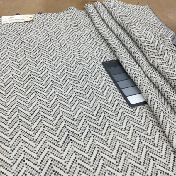 Rushmore in Slate | Upholstery & Heavy Curtain Fabric | Herringbone Chevron in Grey / Blue / Off White | 54 wide | By The Yard