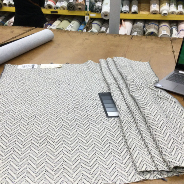 Rushmore in Slate | Upholstery & Heavy Curtain Fabric | Herringbone Chevron in Grey / Blue / Off White | 54 wide | By The Yard
