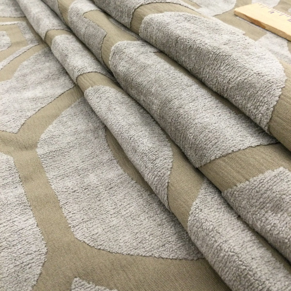 Tangier in Mushroom | Chenille Upholstery Fabric |  Tiled Design in Taupe | 54 wide | By The Yard