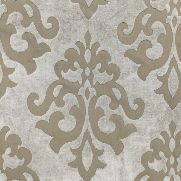 Mistique in Mushroom | Chenille Upholstery Fabric |  Damask in Taupe | 54 wide | By The Yard