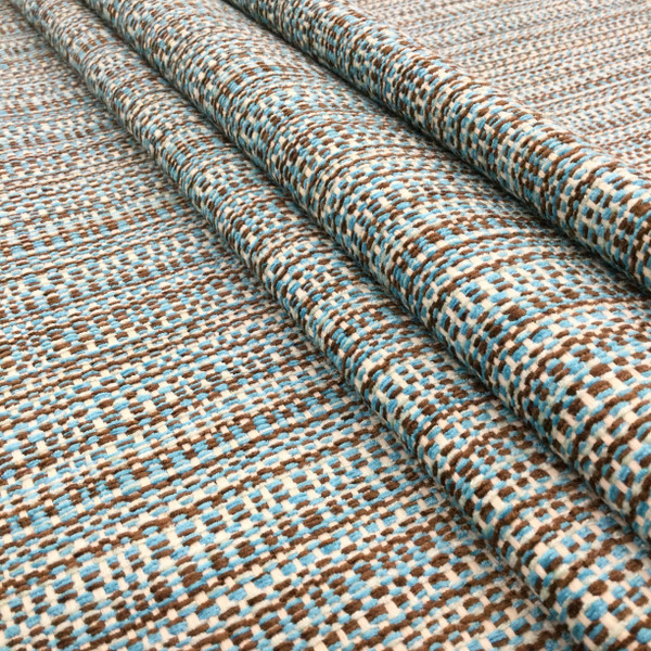 Vista in Mediterranean | Upholstery & Heavy Curtain Fabric | Multicolored Weave in Blue / Brown / Off White   | 54 wide | By The Yard