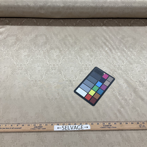 Decorative Lattice Floral Brocade in Beige | Drapery Fabric | 54" Wide | By the Yard