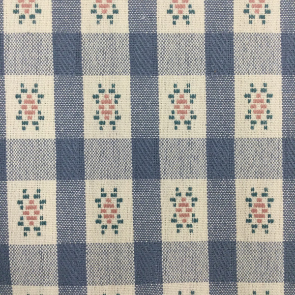 Vintage Decorative Plaid in Blue, Off White, Green, and Pink | Upholstery / Slipcover Fabric  | 54" Wide | By the Yard