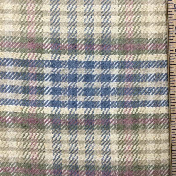 Vintage Plaid in Blue, Pink, Green, and Off-White | Upholstery / Slipcover Fabric | 54" Wide | By the Yard