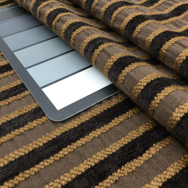 Brown Chenille Stripes | Upholstery / Slipcover Fabric | Polyester | 54" Wide | By the Yard