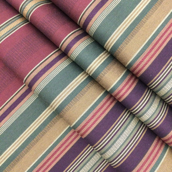 Horizontal Stripes in Burgundy, Green, Tan, and Plum | Drapery / Upholstery / Slipcover Fabric | 54" Wide | By the Yard