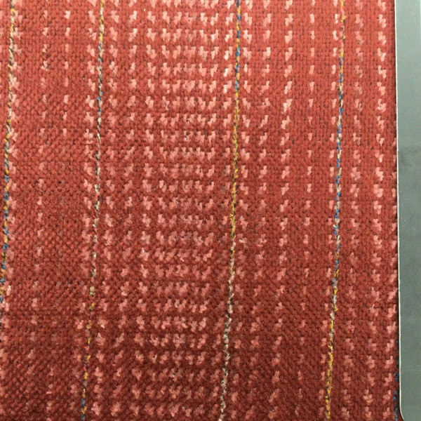 Apple Red with Pink and Variegated Blue Striping | Low-pile Chenille Microfiber Fabric  | Rubber-backed Heavy Duty Upholstery | 54" Wide | By the Yard