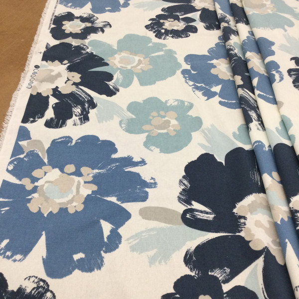 Dorinda in Indigo | Painterly Floral in Blue / Grey / White |  Home Decor  / Drapery Fabric | 100% Cotton | 54" Wide | By the Yard