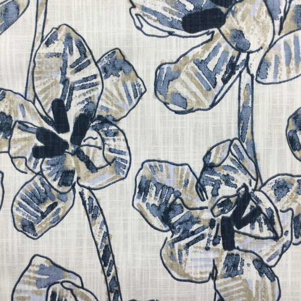 Lucinda in Mineral | Contemporary Floral in Indigo Blue / Taupe / White  | Richloom Home Decor  / Drapery Fabric | 100% Cotton | 54" Wide | By the Yard