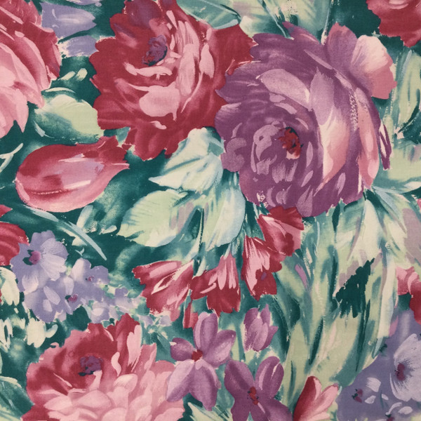 Painterly Floral in Fuchsia  Pink / Jade / Mint  | Home Decor Fabric | Linen Blend | 54" Wide | By the Yard
