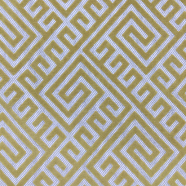 Greek Key Maze Cut Velvet Fabric in Mustard Yellow | Heavyweight Upholstery | 54" Wide | By the Yard | Kendall in Dijon