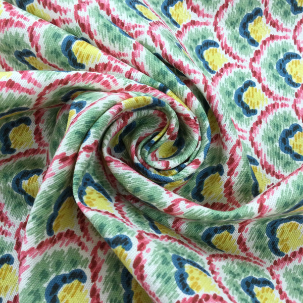 Scalloped Design in Pink / Green / Blue / Yellow | Home Decor Fabric | Cotton | 54 Wide | By the Yard