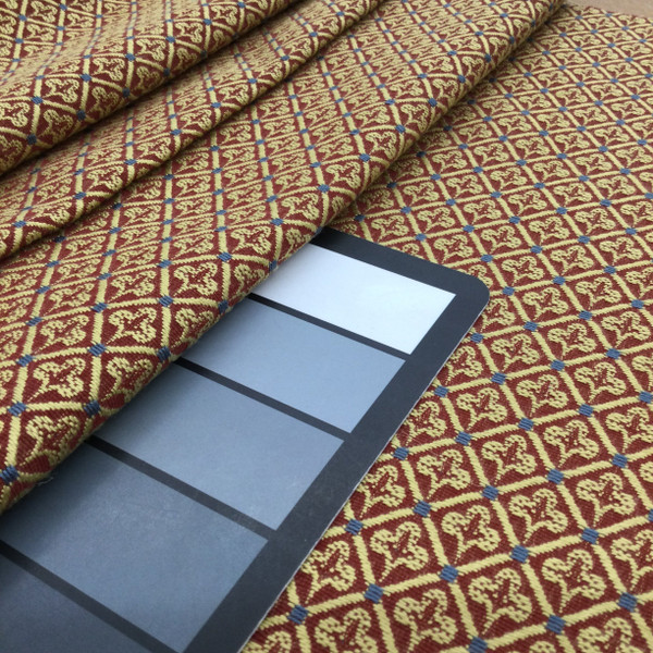 Decorative Diamond Design in Red and Gold  | Upholstery Fabric | Heavy Drapery | Polyester | 54 Wide | By the Yard